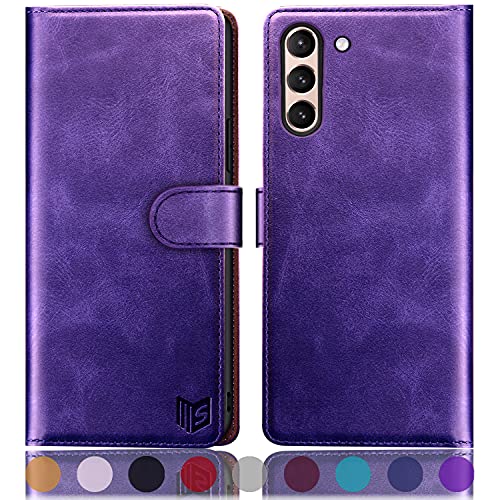 Étui portefeuille Samsung S21 SUANPOT en cuir violet avec porte-cartes