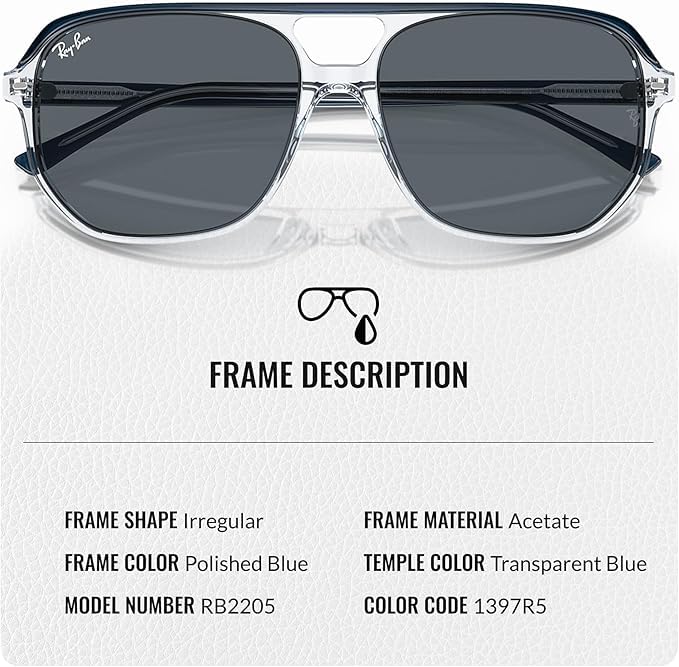 Image of Ray-Ban RB2205 BILL ONE Square-Round Shaped Sunglasses for Men & Women with Official RAYBAN Eyewear Kit