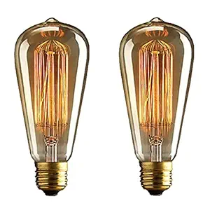 Homesake Pear Shape Edison Tungsten Squirrel Cage Filament Vintage Antique Light Bulb E27 ST64, Set of 2