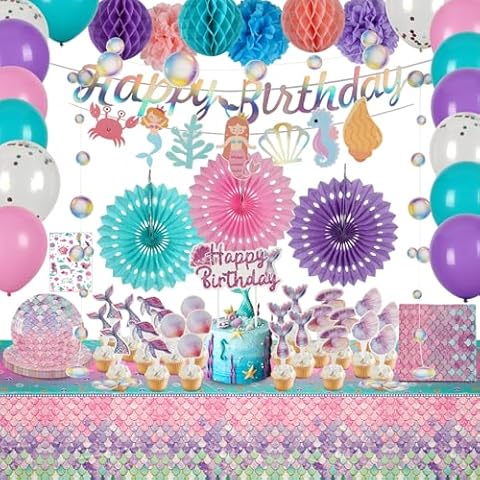 QILICHZ 155Pcs Mermaid Birthday Decorations,Mermaid Party Decorations Serve 20,Mermaid Party Decorations,Mermaid Birthday Party Decorations,Little Mermaid Party Decorations,Mermaid Party Supplies Cover