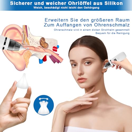 Aohcae Ohrenschmalz Entferner Sauger,360 Grad Ohrensauger Ohrenschmalz Entferner Ear Cleaning Kit für Kinder Haustier und erwachsene