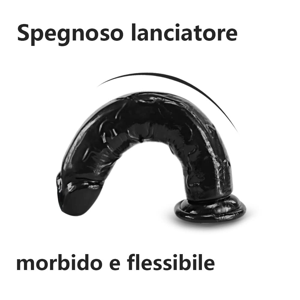 Dildo realistico con vene per pene finto per donne, fallo dildo nero per pisello da 20 cm con forte ventosa per giocattoli sessuali a mani libere, giocattoli sessuali flessibili per donne Anale