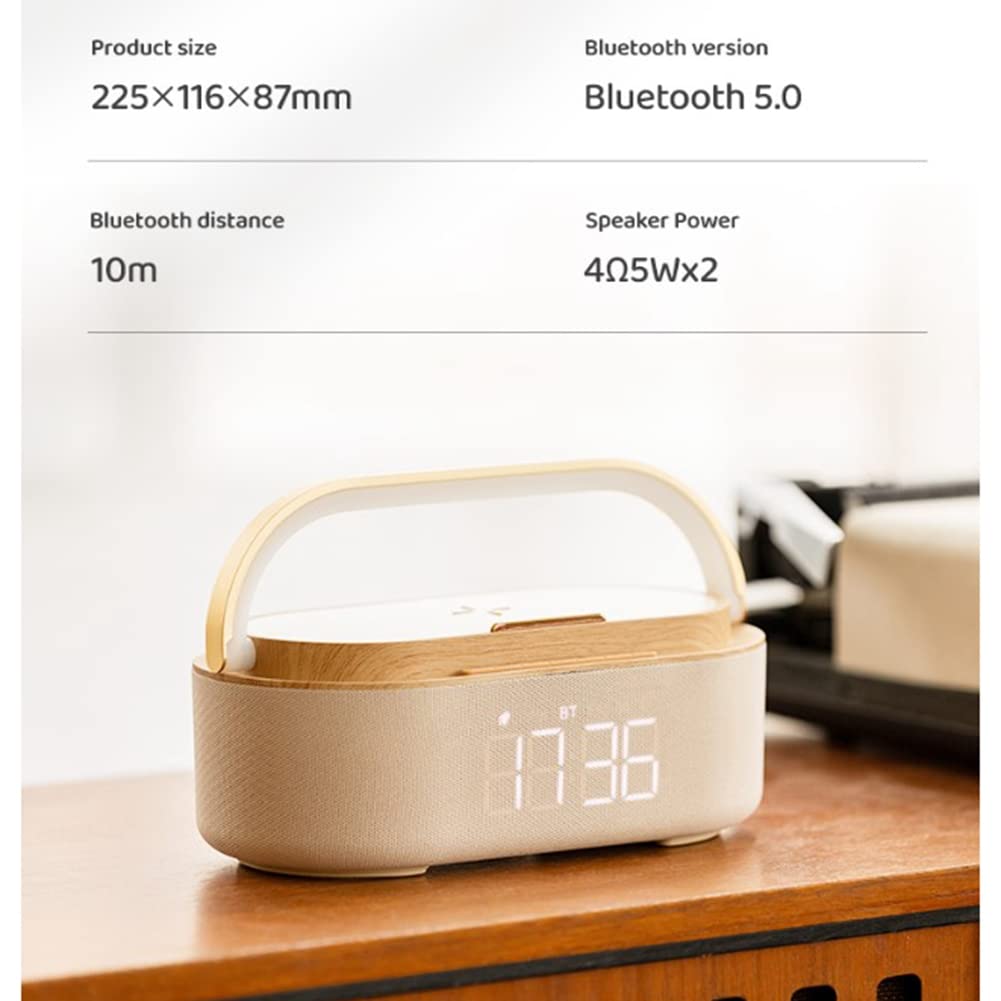 PEKKA Altavoz Bluetooth de 1800MAh Reloj Despertador Digital con Cargador InaláMbrico Reloj Radio Luz Altavoces Duales Casa Junto a la Cama