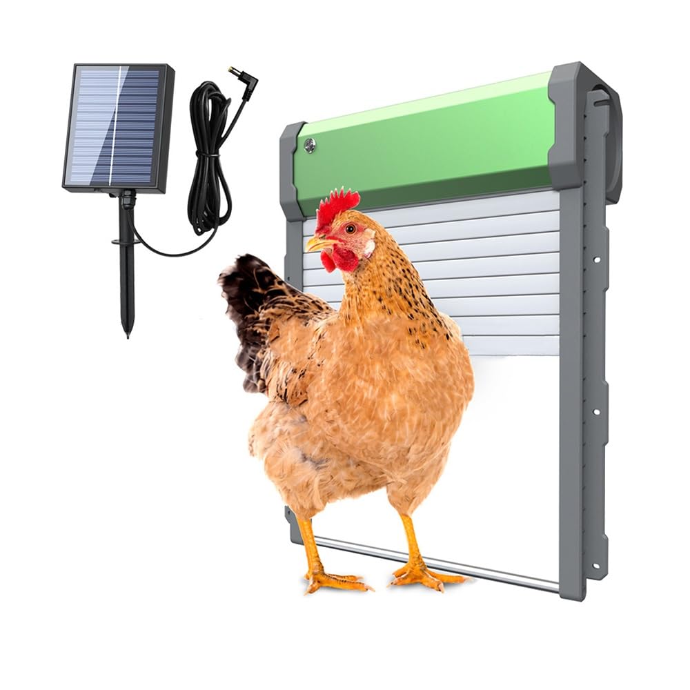 Porte De Poulailler Solaire Entièrement Automatique avec Capteur De Lumière, Minuterie Et Télécommande, Porte De Volet Roulant De Poulailler Étanche Aux Intempéries