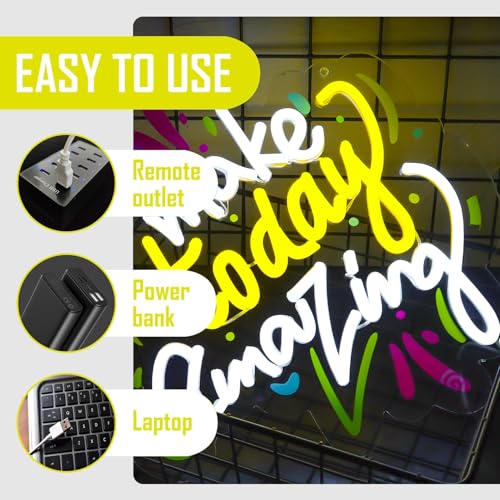 Image of Make Today Amazing Neon Signs Inspirational Letter Neon Lights Wall Decor for Classrooms Offices Bedroom Home Gift Art for Boys Girls Family-13 x 12.2 IN-USB Powered-Acrylic