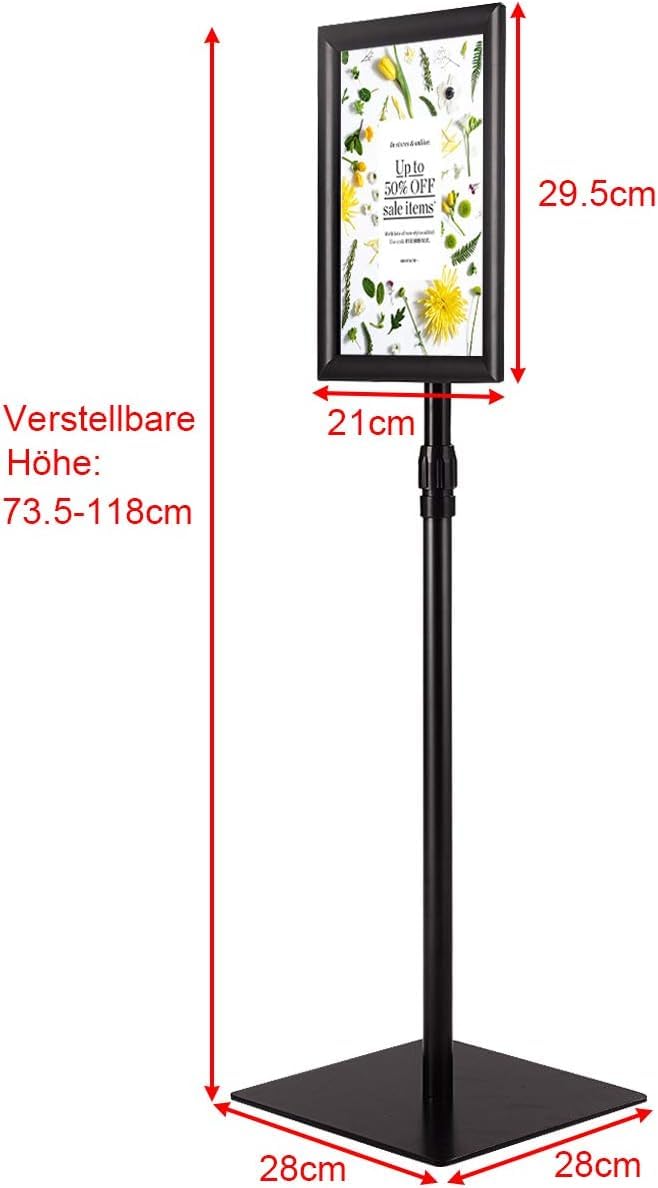 FANTASK Supporto informativo A4, nero, supporto per manifesti regolabile in altezza, supporto per clienti