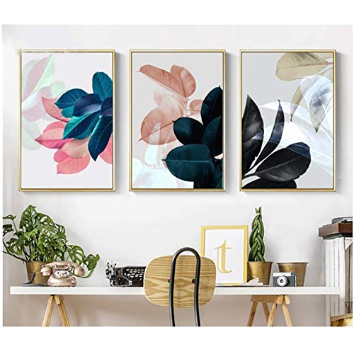Peinture toile feuilles colorées 50x70 cm d'art mural salon