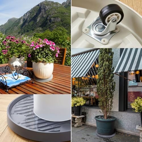 FANWINKJ pflanzenroller, 37-40cm, Stabiler mobiler Blumentopfwagen mit 7 Rädern, 120 kg Tragfähigkeit, für den Innen- und Außenbereich, geeignet für Blumentöpfe und schwere Pflanzen(beige)