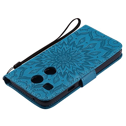 Lg Nexus 5X Case,Google Nexus 5X Case,Leecoco Fancy Embossed Floral Pattern Wallet Case With Card/Cash Slots [Kickstand] Shockproof Pu Leather Flip Case Cover For Lg Nexus 5X Mandala Blue #TOP5