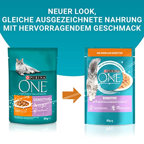 PURINA ONE Sensitive Katzenfutter nass, zarte Stückchen in Sauce mit Huhn, 26er Pack (26 x 85g)