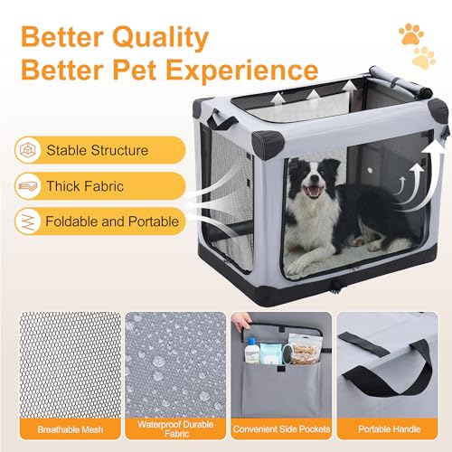 Image of NEWBULIG Collapsible Dog Crate 42 Inch, Portable Travel Crate for Dogs and Cats, Soft Foldable Pet Kennel with 3-Door Mesh Windows Indoor & Outdoor