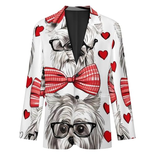 Dogs in Glasses and Bow Tie Men's Casual Blazers Slim Fit Sport Coats Blazer Two Buttons Suit Jacket for Work Party4
