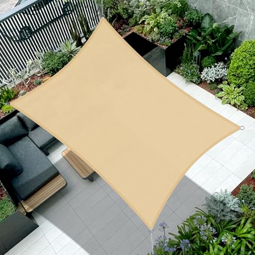 Cool Area Toldo Vela de Sombra Impermeable Rectangular 2x3m Protección UV PES Toldos para Patio Exterior Jardín Terraza-Arena