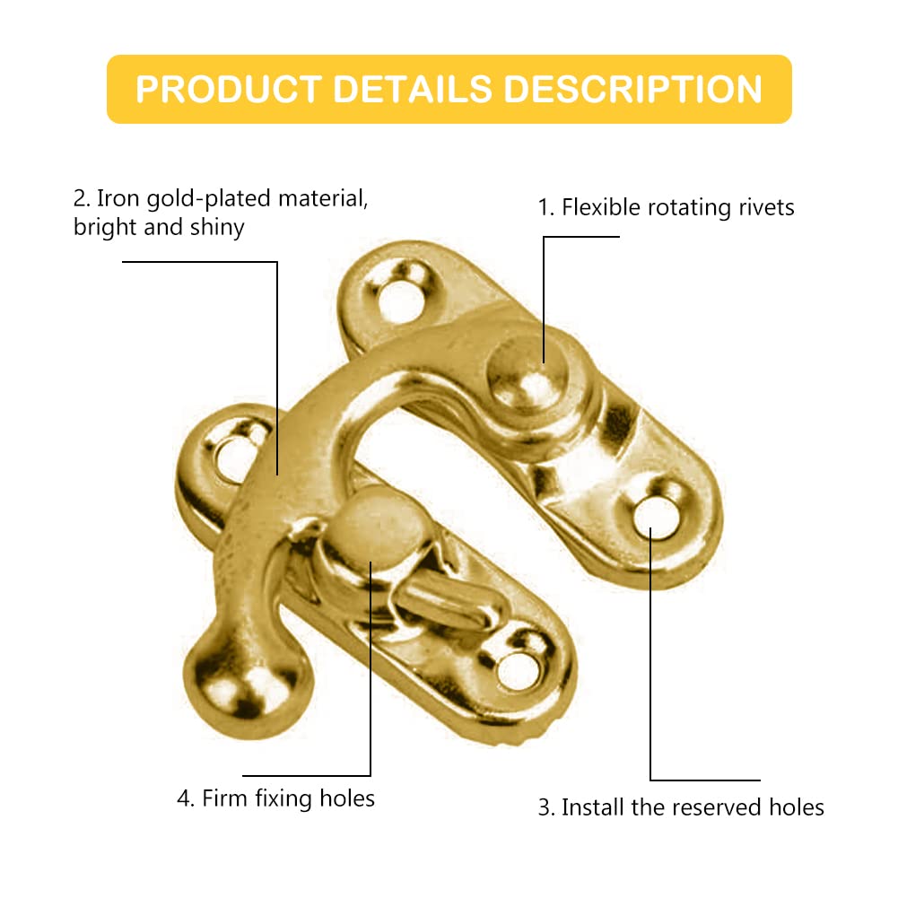 Gancio Scatto Hasp,Antico Hasp Gancio,Hasp Antico Legno,Gancio a Scatto Hasp,oro Scatola di Legno Hasp,Antico Hasp,Bronzo Hasp,Hasp Gancio,per Portagioie,Scatole Regalo,Scatola in Legno,4 Pezzi