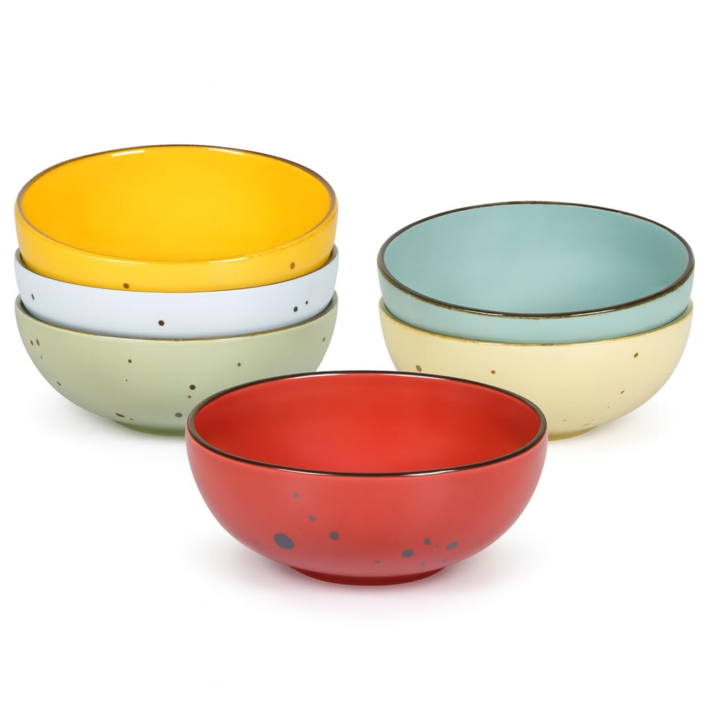 Esfour Cuencos redondos de porcelana – 18 onzas – Juego de 6 – Apto para microondas, horno, lavavajillas, resistente a los arañazos, cuencos pequeños de porcelana duraderos para cereales, ensalada