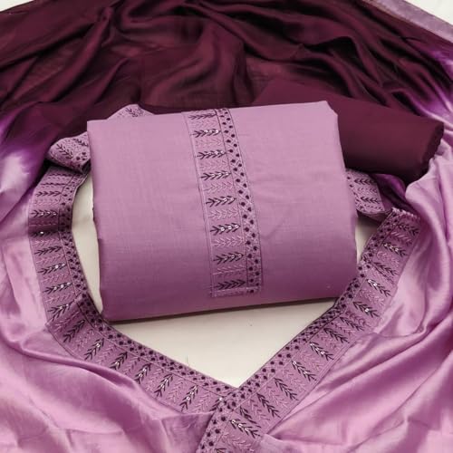 Image of HMP Fashion Womens Bombay Cotton Embroidery Tie Cotton Unstitch dress Material With Chanderi lace bordered Dupatta