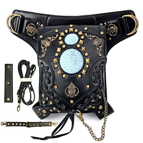 Waist Bag Fanny Pack Motorcycle Drop Leg Bag Thigh Hip Pouch Messenger Leather Crossbody Shoulder Purse Wallet Pocket (Black 082)