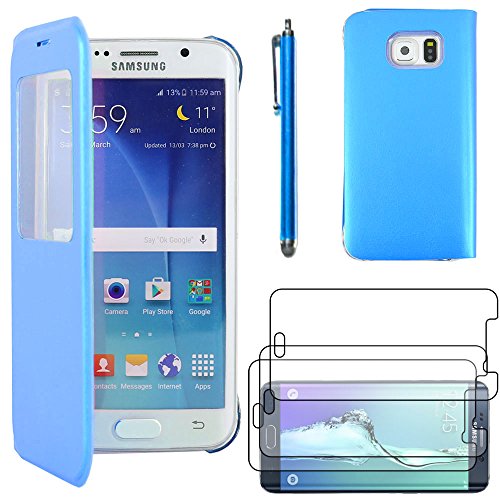 ebestStar - Cover Compatibile con Samsung S6 Edge + Galaxy SM-G928F Edge Plus Custodia Portafoglio Protezione Libro Flip con Finestra View + Penna +3 Pellicole plastica, Blu