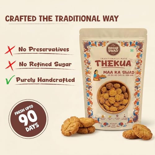 Image of Bihar Swad Traditional Thekua (250g) | Authentic Bihari Sweet Snack | Made with Pure Desi Ghee & Jaggery | Crispy Homemade Style Thekua (Pack Of 2)
