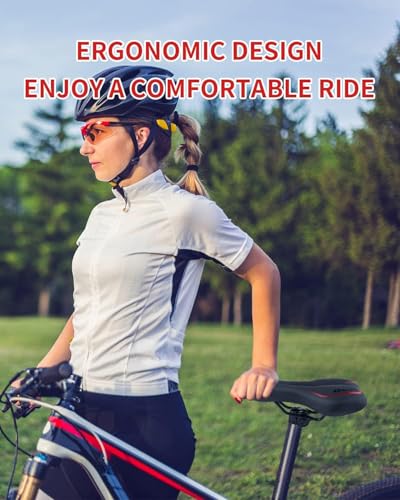 MSDADA Gel Bike Seat Bicycle Saddle, Bike Saddle for Men & Women, Waterproof Bicycle Seat Comfortable Soft Cushion for Road Bike, Mountain Bike, Exercise Bike, City Bikes(Red)