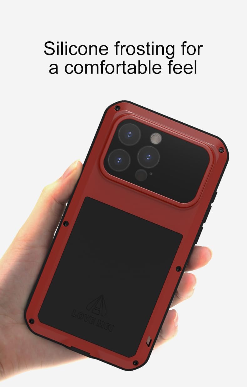 LOVE MEI for iPhone 15 Pro Max Case, Heavy Duty Rugged Full Body Protection Military Armor Bumper Aluminum Metal Dust/Shockproof Case with Tempered Glass (Black)