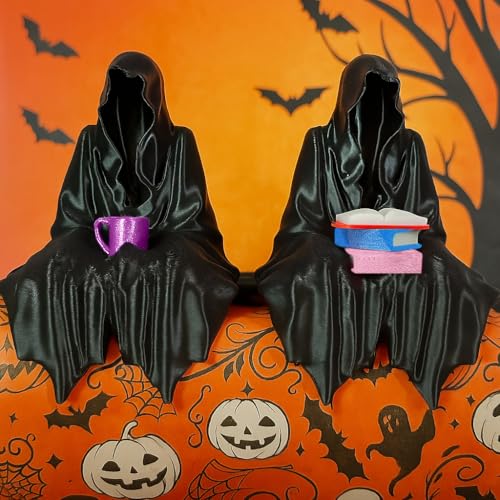 VIBNRIX Halloween Decorations Grim Reaper Figurines Set of 2 Spooky Cloaked Ghost Ornaments Gothic Bookshelf Decor VIBNRIX Halloween Decorations Grim Reaper Figurines Set of 2 Spooky Cloaked Ghost Ornaments Gothic Bookshelf Decor