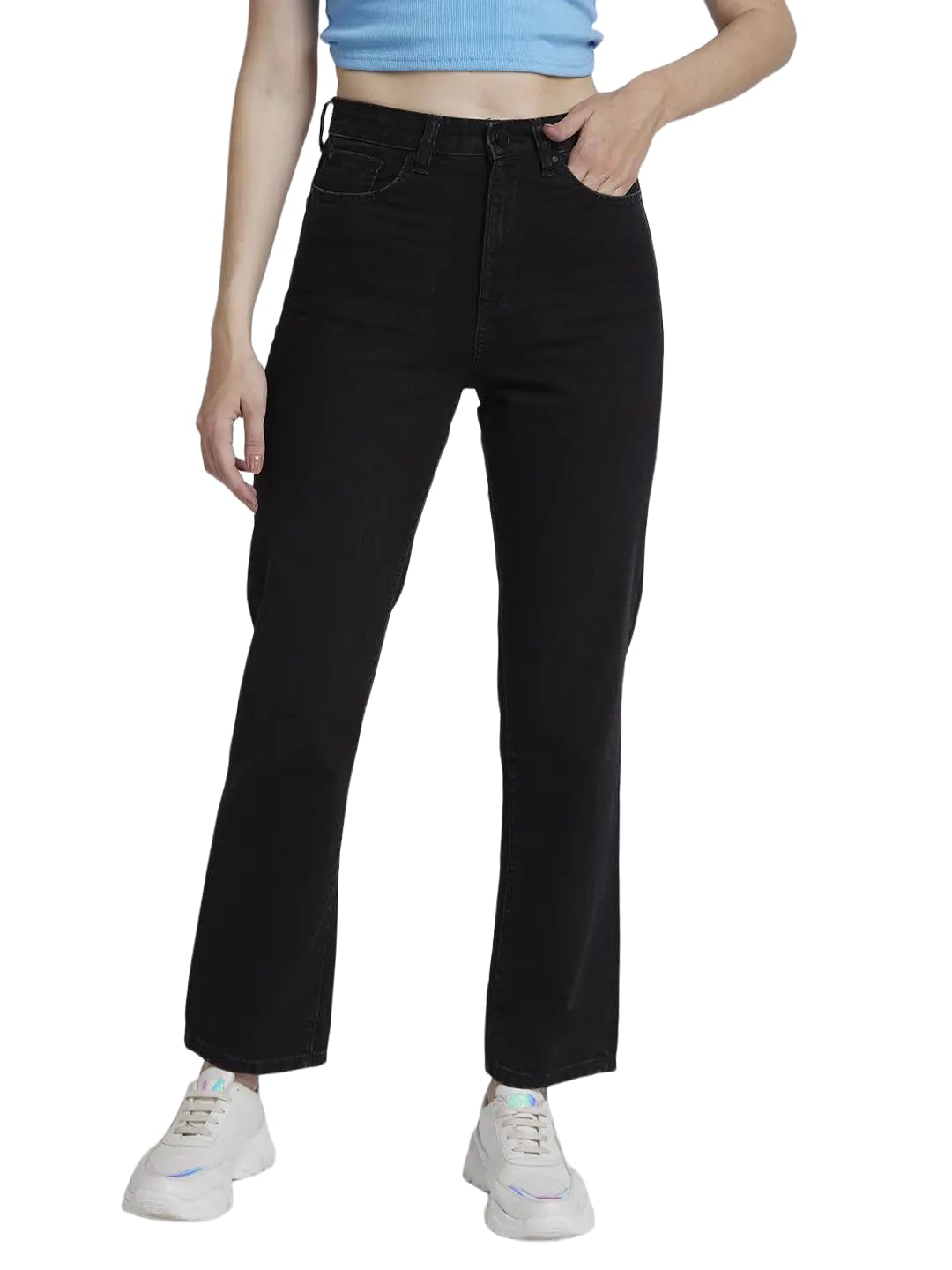 spykar Women Raw Black Cotton Straight Fit Regular Length Slash Knee Jeans -(Bella)-picture-10