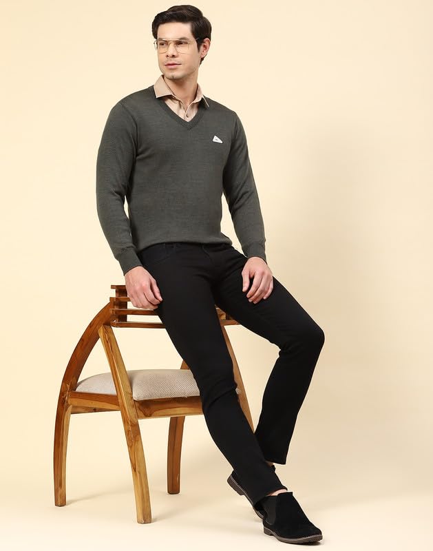 Image of Monte Carlo Shell Solid V Neck Pullover | Warm Woolen Pullover for Men | Soft Comfortable Knitted Winter Wear Sweater for Men's