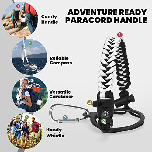 Image of RAYMYLO Insulated Water Bottle 64 oz, Triple Wall Vacuum Stainless Steel (Cold for 48 Hrs), Leak Proof & Non-BPA, Half Gallon Water Flask Jug with Paracord Handle & Straw Spout Lids, White /Black