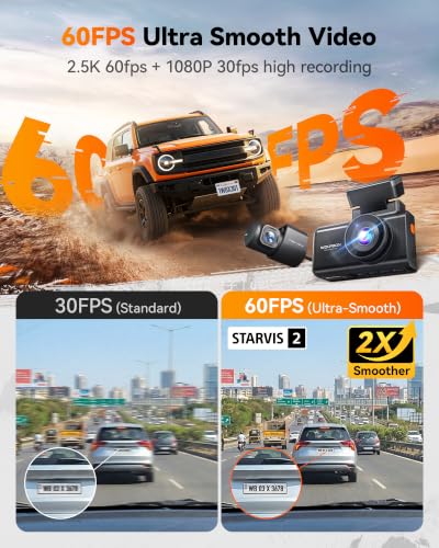 Image of WOLFBOX X3 2.5K 60FPS Dash Cam, 5MP STARVIS 2 IMX675 with ADAS, 2.5K+1080P Dash Cam Front and Rear, Built-in 5.8GHz WiFi & GPS, G-Sensor, Loop Recording, Touch Screen, Included 64GB Card