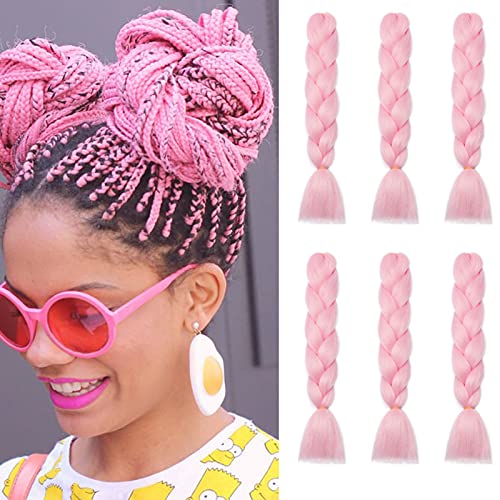 Cybelleza 6 Pcs /600g 24" Braiding Hair Extensions Jumbo Braids Synthetic Crochet Hair Afro Box Braid Heat Resistent (Pink)