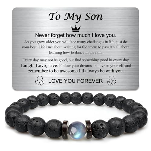 To My Son Bracelet from Mom - Gifts for Son,Teen Boy Gifts,Teenage Boy Gifts,Birthday Gifts for Teen Boys,Gifts for Teen Boys 14 16 18 Year Old Boy
