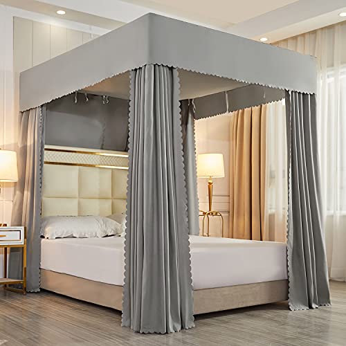 Mengersi Solid Four Corner Post Canopy Bed Curtains Sheer Cover Mosquito Net for Boys Kids Adults Bedroom Decoration (Queen, Gray)