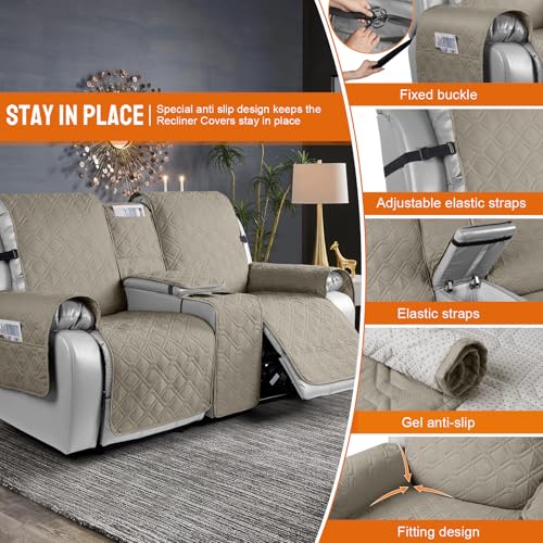 Image of VANSOFY Loveseat Recliner Cover with Console 100% Waterproof Sofa Slipcovers Non-Slip Reclining Couch Cover Split Sofa Covers Furniture Protector for Pets, Dogs(Khaki)