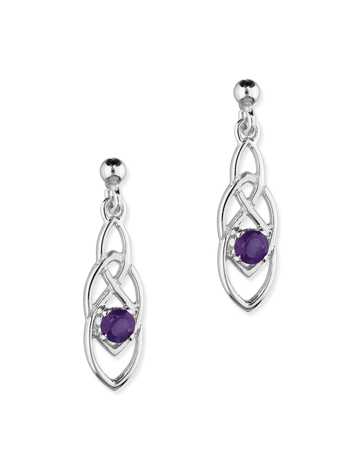 ORTAK 925 Sterling Silver Handmade Drop Earrings | Celtic Knots Art Work | Natural Amethyst Gemstone | Pisces Zodiac | February Birthstone | Celtic Fine Jewellery | Made In Scotland