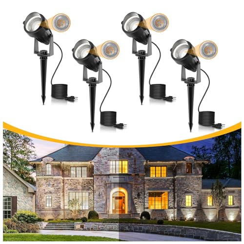Image of L LOHAS LED 5W Dusk to Dawn Outdoor Spotlight 6000K Landscape Light 4 Pack | Outdoor Spotlights with Dusk to Dawn Sensor, Waterproof Landscape Lights for Yard, Garden, House and Tree Decoration
