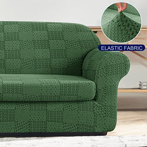 Subrtex 2-Piece Stretch Sofa Couch Cover, Knit Sofa Slipcovers With Geometric Patchwork Pattern, Jacquard Design Furniture Protector Machine Washable(Sofa, Green) #TOP5