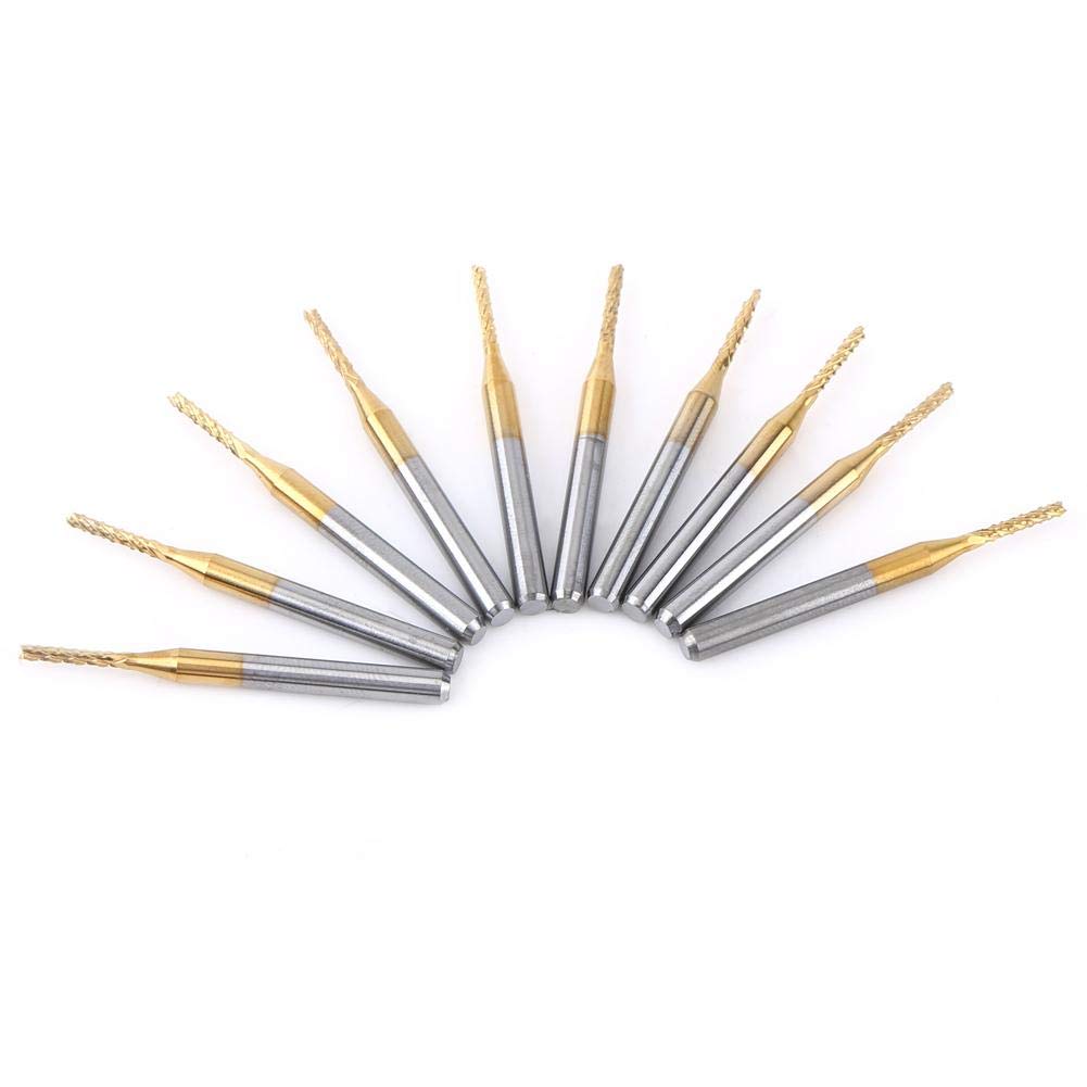 CHICIRIS Fraise en bout en carbure, 10pcs 1.5mm tranchant Fraise en bout CNC P-CB Gravure Bit Tungsten Coating 1/8"Shank