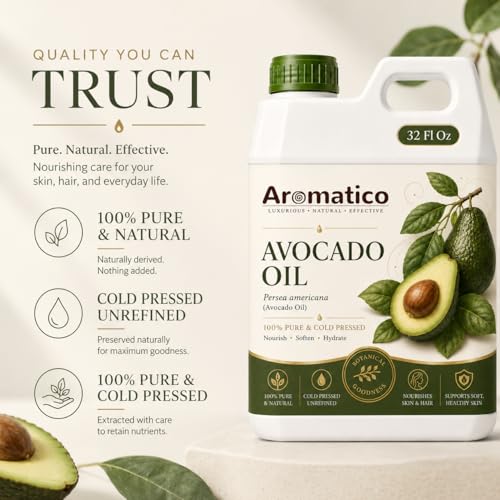 Image of AROMATICO Avocado Oil for Skin, Hair and Body Care, Multipurpose Carrier Oil for Massage, Scalp Care, Dry Skin Routine, DIY Beauty and Natural Glow - 946 ml