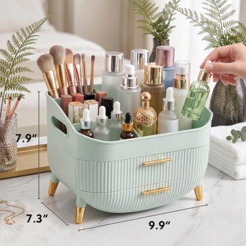 Makeup Organizer Countertop, Skincare Organizer with Drawers for Vanity | Large Capacity Cosmetic Display Cases with Handle, Make up Storage Box for Bathroom, Dresser Counter, Gifts for Women(Green) - image 5