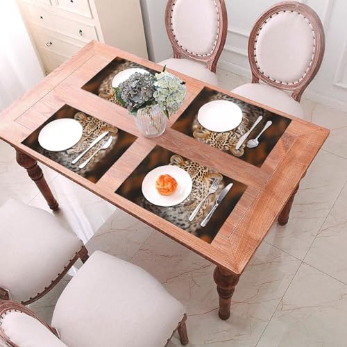 Set de table léopard en PVC marron anti-chaleur et lavable | Lot de 4 de 30,5 cm - 6