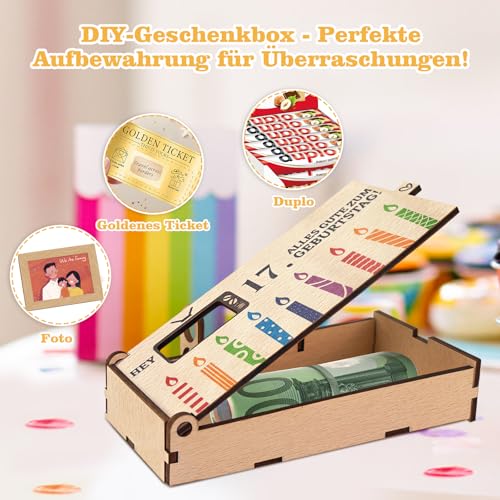 Hierein 17. Geldgeschenk Geburtstag, Geldgeschenke Verpackung Holz Duplo Schokoriegel Holz Geschenkbox, Personalisierte Geburtstagsgeschenk Geschenkideen zum 17 Geburtstag Junge Mädchen