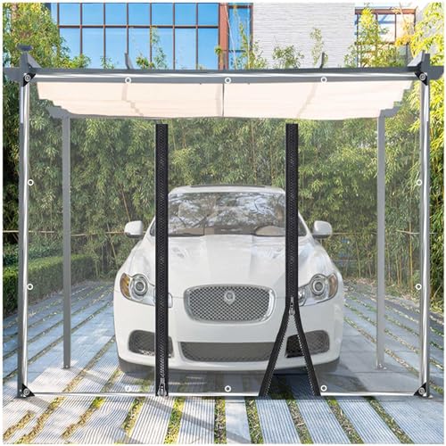 Tende impermeabili in PVC trasparente con porta con cerniera, pannelli laterali per esterni, impermeabili, per padiglione, patio, posto auto coperto, 2,8 x 3,9 m