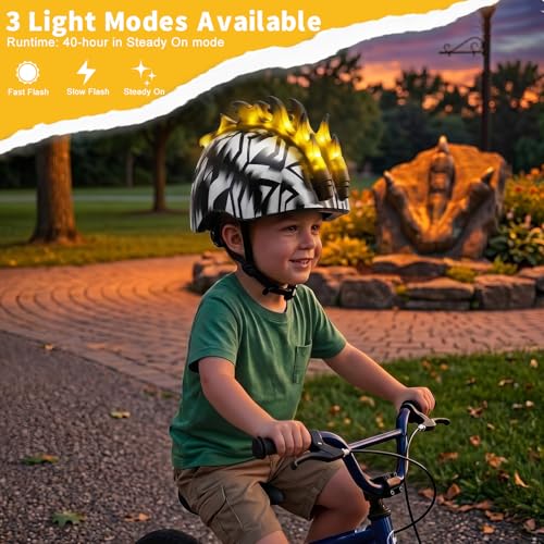 Image of Toddler Bike Helmet with LED Lights, Kids Helmet for Boys 2-6 Years, Adjustable Kids Bike Helmets Toddler Helmets for Bicycle Skateboard Scooter