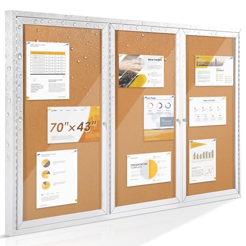 SWANCROWN 70x43in Weatherproof Enclosed Bulletin Board, Big Messages Center
