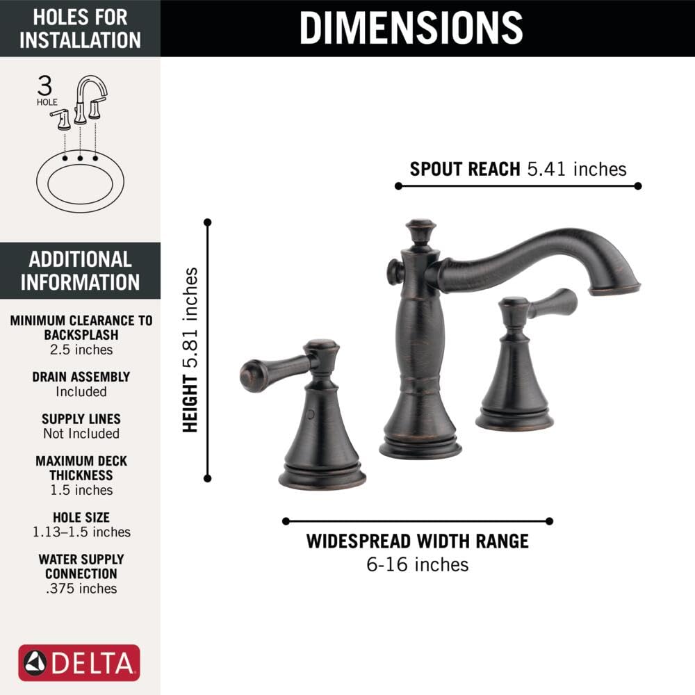 Delta Cassidy Oil Rubbed Bronze Bathroom Faucet 3 Hole, 8 Inch