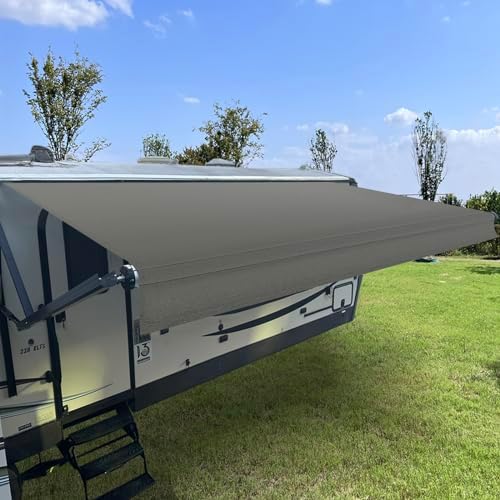 SHADEPLUS RV Awning Fabric Replacement,Camper Awning Replacement,16 oz Heavy Duty Waterproof Vinyl Universal RV Awning Replacement for All Brands Camper,Trailer, Motorhome Awnings,Smoke Grey 14