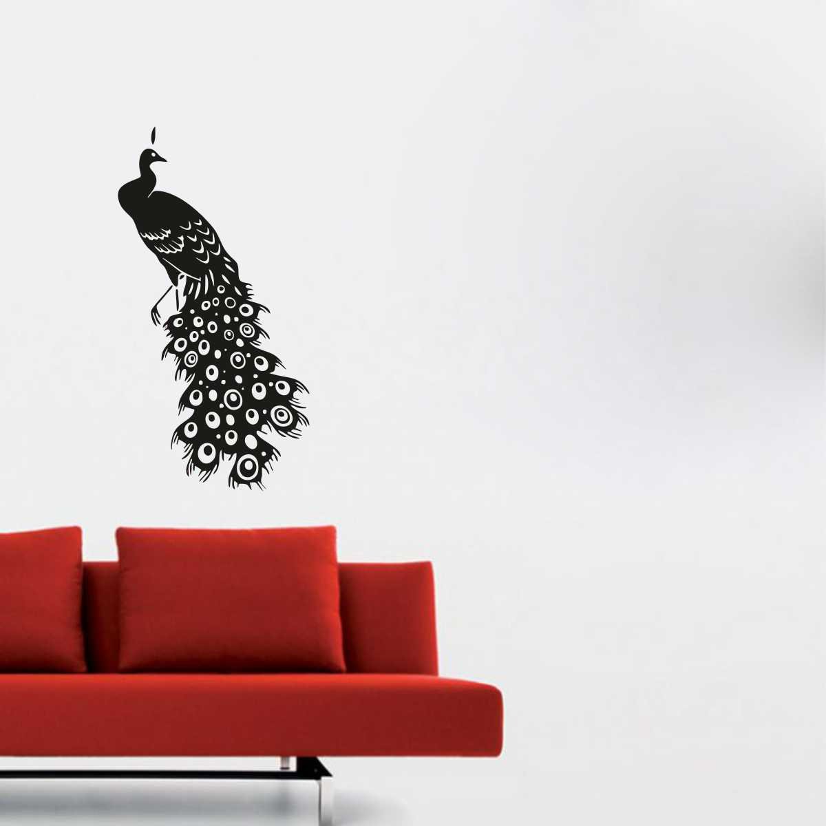 GADGETS WRAP Wall Decal Vinyl Peacock Wall Sticker (Color - Black Matte Finish Colored PVC Vinyl Size -30cm X 58cm) 1