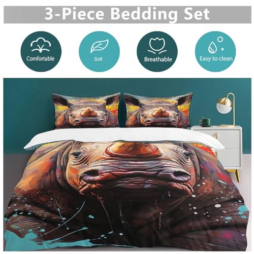 Parure de lit rhinocéros housse de couette microfibre douce ado 200x200 - 6