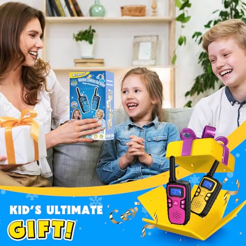Image of Wishouse Walkie Talkies for Kids Rechargeable Long Range,Xmas Birthday Gift for 4 5 6 7 8 9 Year Old Boys Girls,Hiking Gear Camping Games Cool Toys with NOAA,SOS Siren,Lamp,Lanyards,2 Pack Pink Yellow